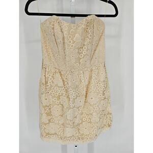 Max and Riley Womens Sz M Strapless Mini Dress Beige Crochet Floral Formal